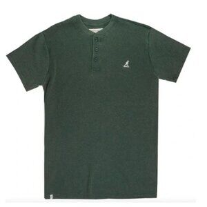 Kangol Men's Dark Green Henley Collar Tee Vintage Streetwear Size Large
